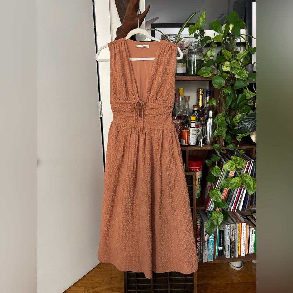 Abercrombie & Fitch Orange Ruched Tie Front Maxi Dress